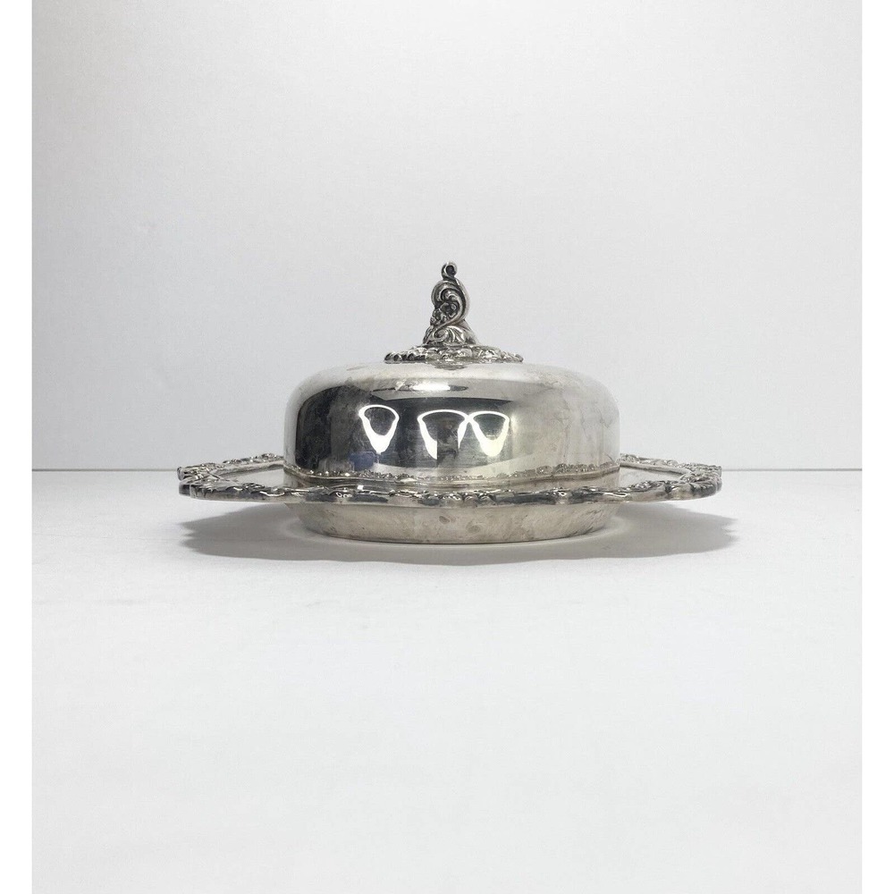 Wallace BAROQUE, Silverplate Round Lidded Butter Dish, 7 1/8” #244